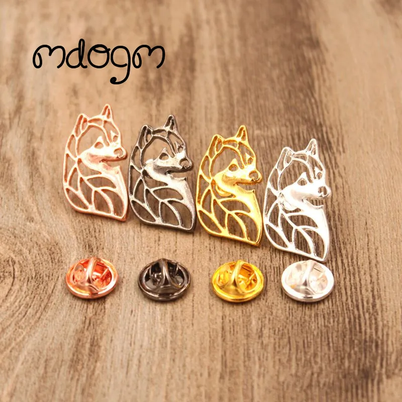 Mdogm Husky Dog Animal Brooches And Pins  Suit Cute Funny Metal Small Father Collar Badges Fashion Gift For Male Men B009