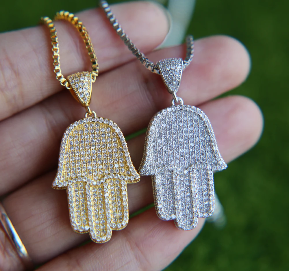 free chain micro pave cz hip hop  bling Men Jewelry New Fashion hand Gold Color Jewelry Men Necklace Copper