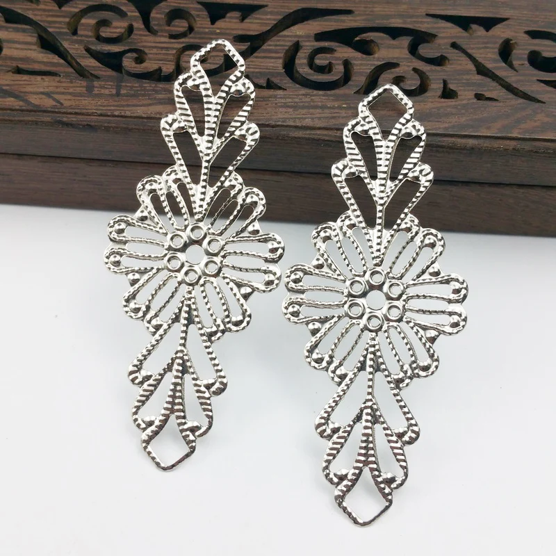 20pcs 29x70mm  Filigree  flower  Wraps Metal Charms For Embellishment Scrapbook  DIY Jewelry Metal Craft  Cosplay accessories