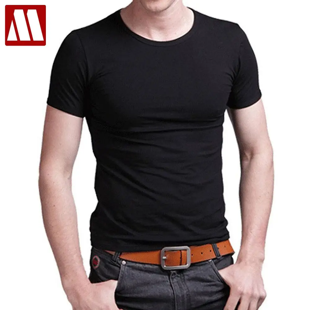 Stretch Men T Shirt Men\'s O-neck Short-sleeve T Shirts Casual Slim Solid Color Tshirts Men Tops Tees Special Sales Cotton S-5XL