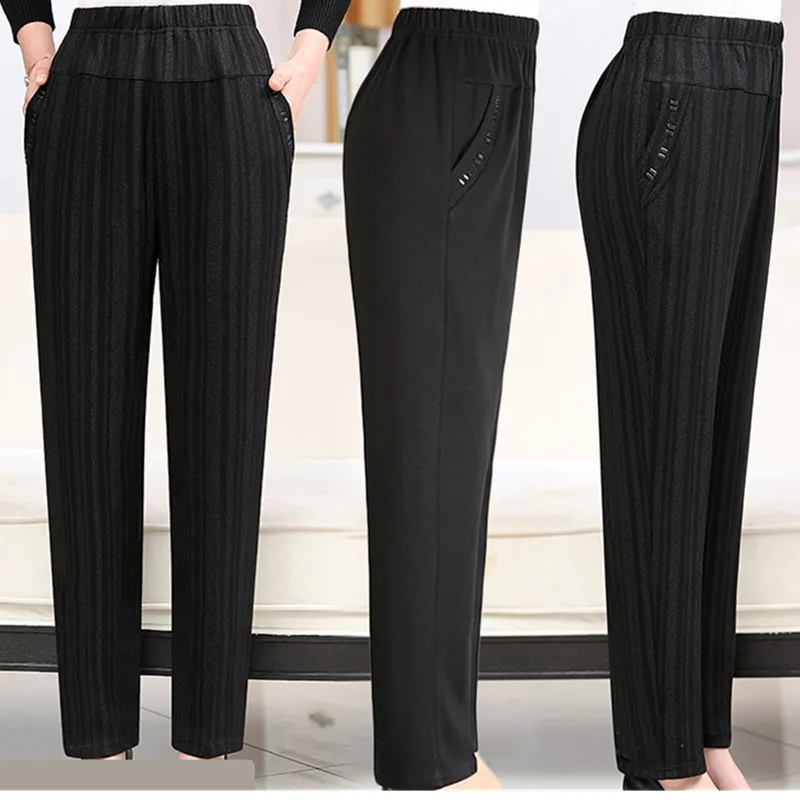 Middle-aged Grandmother Plus velvet Trousers Fashion Casual Loose Elastic Waist Women Pants Large size Warm Female Winter Pants