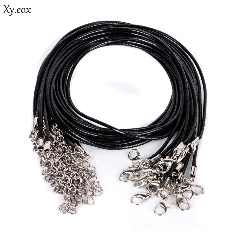 10pcs Wholesale Black PU Leather String Chain Cord for Necklace With Clasp 18