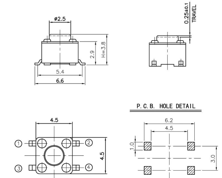 4.5x4.5mm Panel PCB Momentary Tactile Tact Mini Push Button Switch SMT 4pin 4.5x4.5x3.8/4.3/5/6/7 MM 4.5*4.5*3.8MM 4.3MM 5MM 6MM