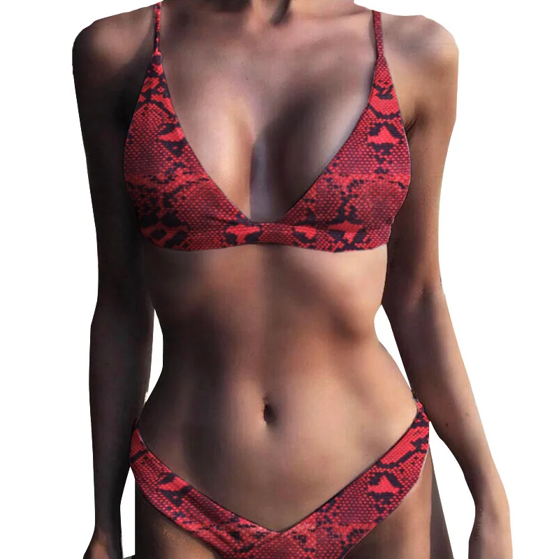 Sexy Snake Print Thong Bikini Women Swimsuit Female Swimwear Two pieces Bikini Set Bather Bathing Suit Swim Lady