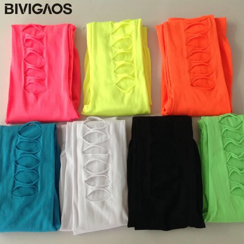 BIVIGAOS Fashion Hot Sale Womens Gothic Punk Candy Color Front Holes Sexy Low Waist Elastic Leggings Fitness Pants Pantalones