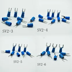 50pcs SV2-3/4/5/6/8 Blue Furcate Cable Wire Connector  Furcate Pre-Insulating Fork Spade AWG Wire Crimp Terminals SV2.5