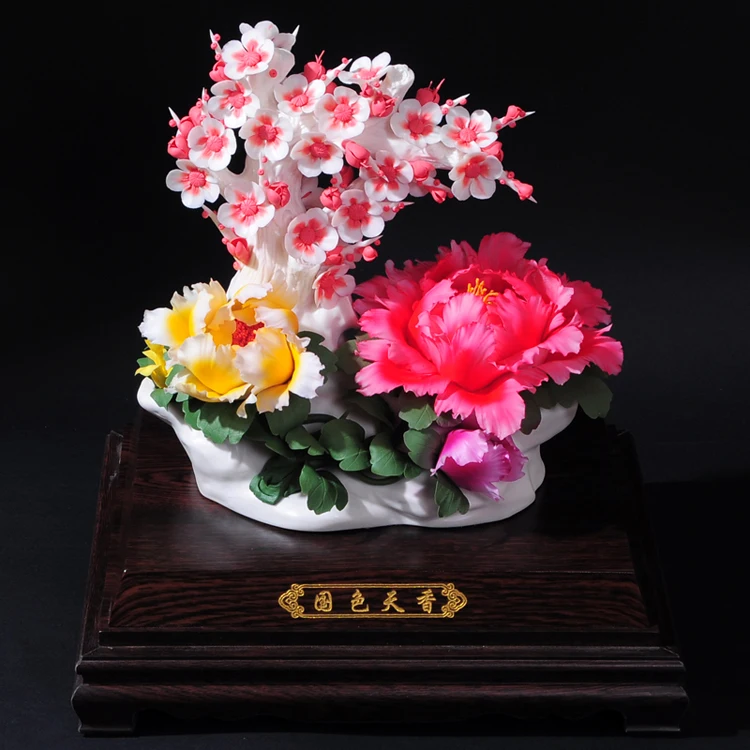 

Peony flower art decoration business gifts housewarming Home Furnishing Dehua ceramic collection