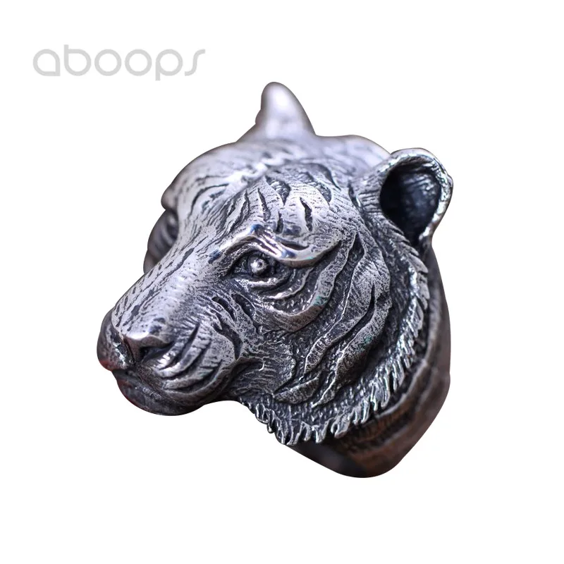 

Vintage Big 925 Sterling Silver Tiger Head Ring for Men,Free Shipping