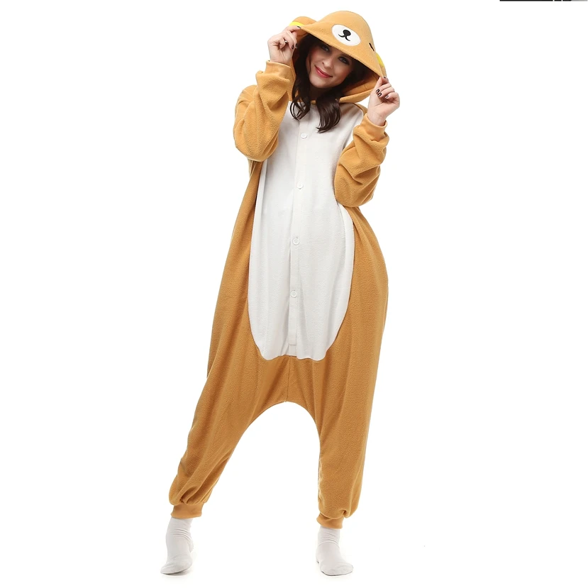 Volwassenen Polar Fleece Kigurumi Vrouwen Cosplay Kostuum Rilakkuma Mannen Cartoon Animal Rompertjes Pyjama Halloween Carnaval Party Kleding