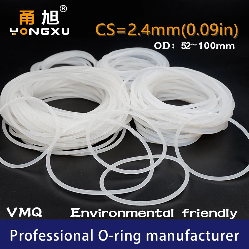 VMQ O Ring Seal Gasket Thickness CS2.4mm OD52/55/56/58/60/65/70/75/80/85/90/95/100*2.4mm Silicone Rubber Waterproof Washer White