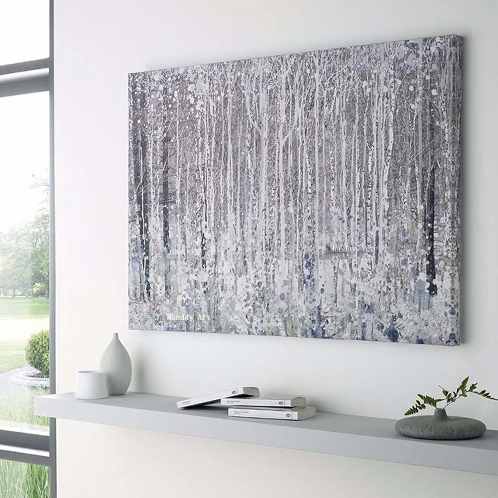 

HandPainted White gray black paintings Abstract Modern landscape Oil Painting Canvas picture Wall Art canvas picture Living Room