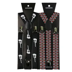 Fashion Guitar Poker Print Suspenders 2.5cm Men Women Unisex Y-back Classic Suspender Braces