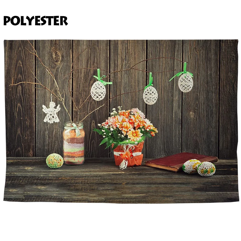 Allenjoy material photography spring easter flower basket scene Mottled wood new born photography backdrop camera fotografica