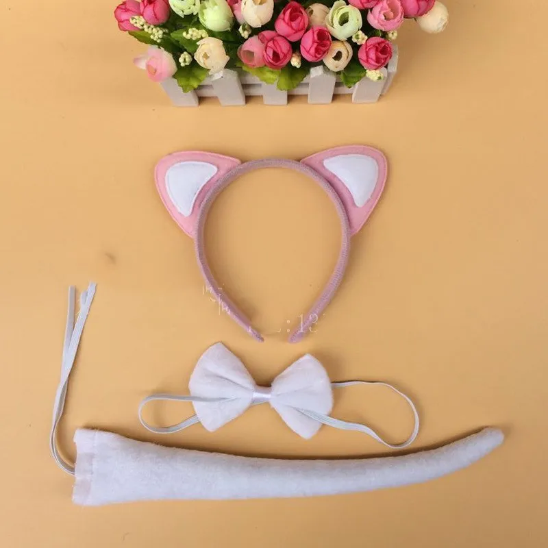1sat =3pcs Children Halloween Children\'s Day Dress Up Animal Cat ears Headband Fancy Dress Costume Hen Party Devil Set Headwear