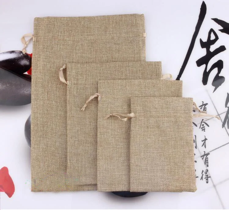 

10*15 50pcs Jute Drawstring Sacks gift bags with jewelry/Accessories/Cosmetic/wedding/christmas Linen pouch Packaging Bag