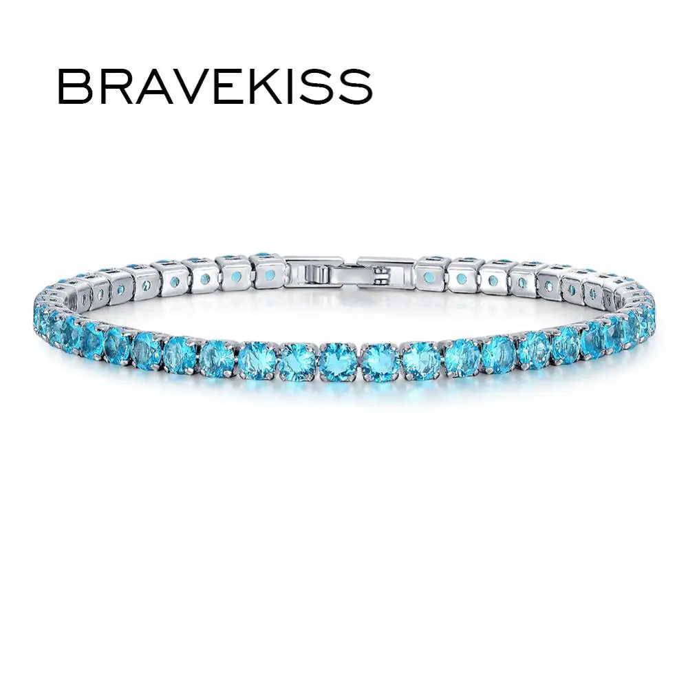 BRAVEKISS Blue Cubic Zirconia Tennis Bracelet for Women Wedding Jewelry Hip Hop Bracelets for Mens Jewekry Accessories BUB0097D