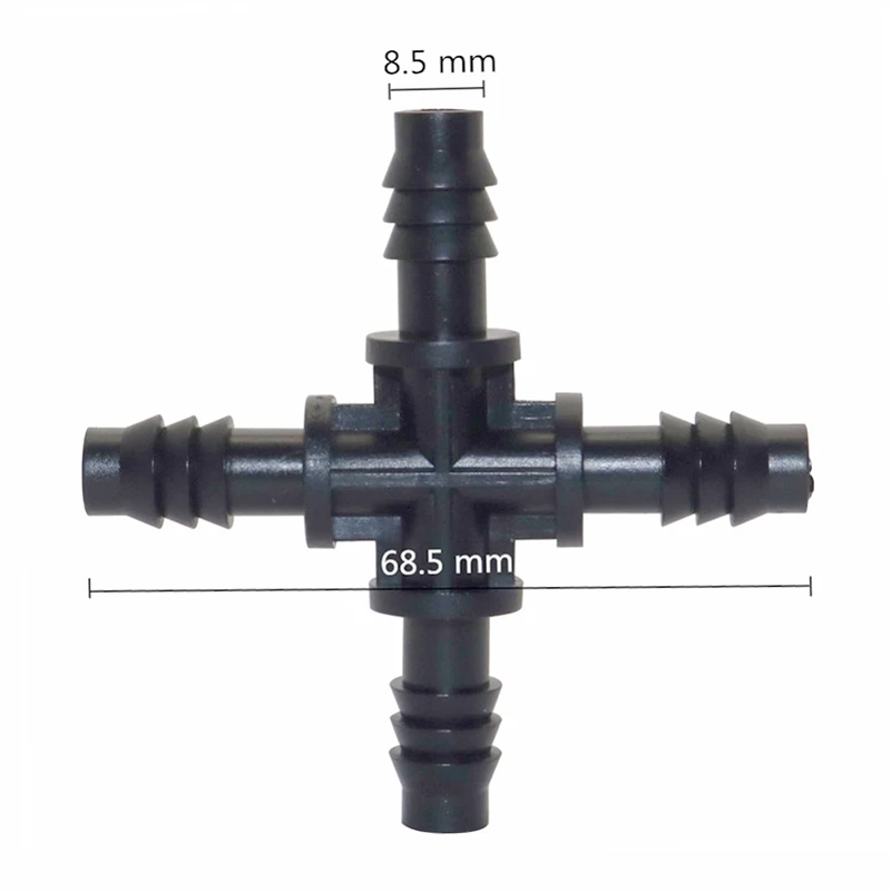 3/8 Inch 4-Way Connector Black Pipe Connector Plastic Garden Irrigation Hose Splitter with Barb for 8 / 11mm Hose 5 Pcs