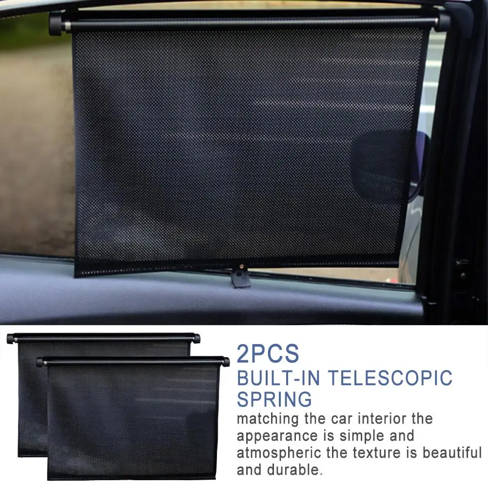 2Pcs Car Retractable Roller Sunshade Car Roller Sunshade Protector Blocks Of Harmful UV Rays Universal Auto Window Shades