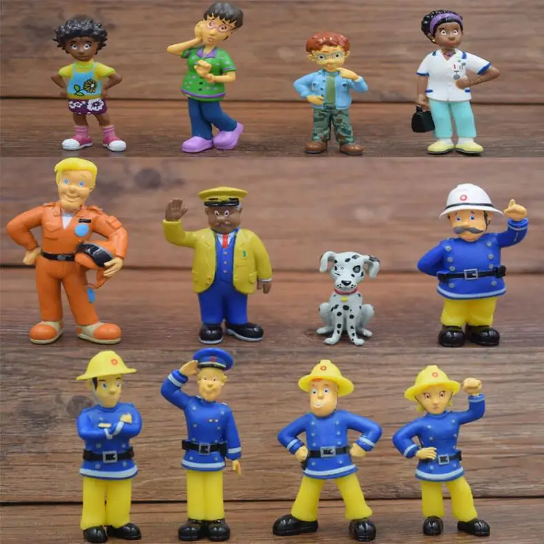 

12pcs/set Fireman Sam Cute Cartoon PVC Action figure Playing Toys Dolls For Kids Christmas Gifts 3-6cm