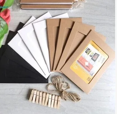 100 Pieces/Lot (10PCS/SET 10SET/LOT)   Retro Vintage Creative  6 Inches DIY Wall Hanging Paper Photo Frame With Rope Clips