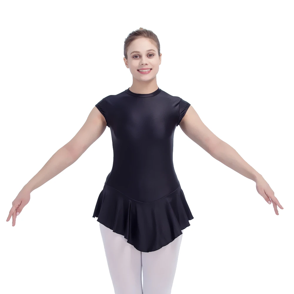 Black Cap Sleeve NylonLycra Skating Dance Costume Red Girls Dancewear Women Dancing Dress