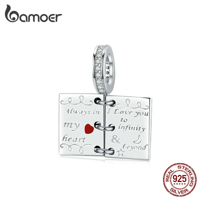 bamoer Love Note Pendant Charm for Silver Original Charms Bracelet Opened Book Sterling Silver 925 Fashion DIY Jewelry SCC1262