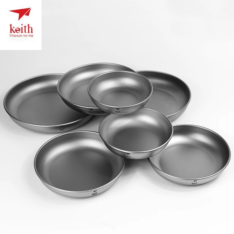 Keith Titanium Plate Camping Titanium Dishes Saucer Outdoor Tableware Camping Plates Cutlery 150ml-450ml Ti5371 Dropshipping