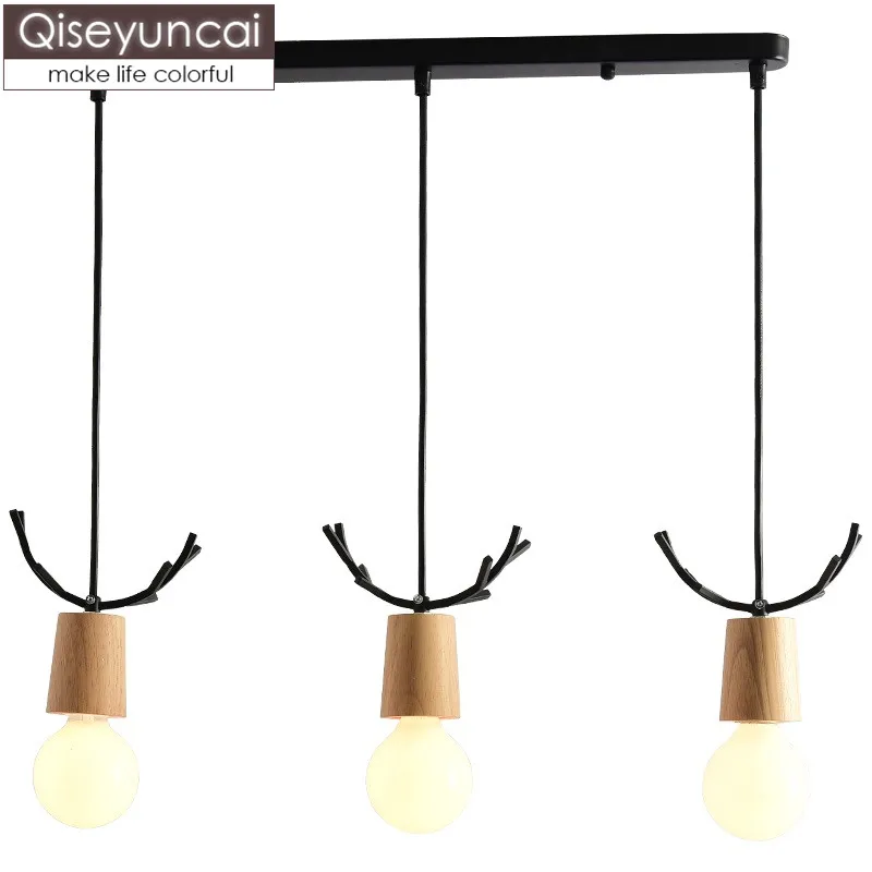 

Qiseyuncai Nordic style simple deer 3 head restaurant chandelier creative log dining table lamps free shipping