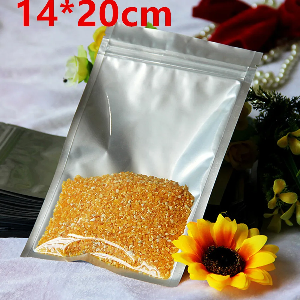 

14*20cm Clear Pure Aluminum Foil Zip Lock Ziplock Pouches Heat Seal Mylar Valve Storage Bag For Bean Nut Red Date Packaging