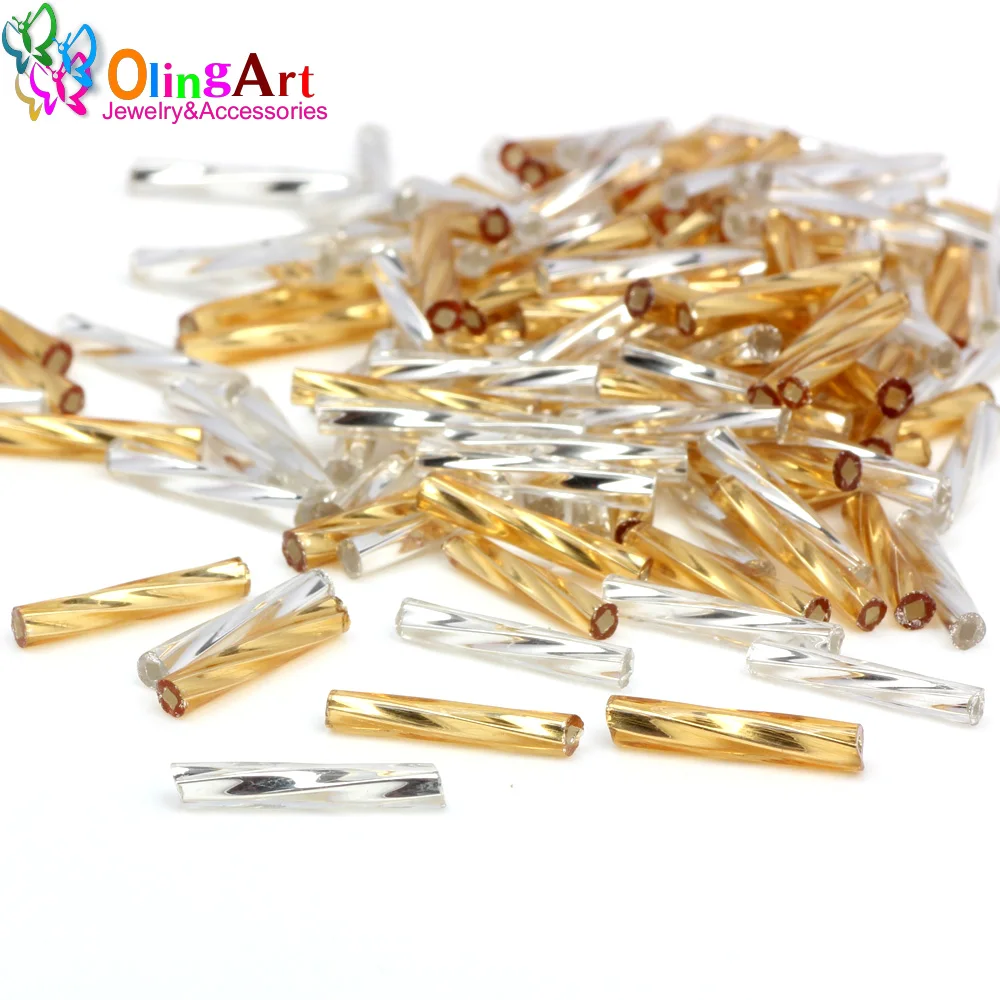 OlingArt Gold and silver Color Tube 2.5x15mm 45g/lot Twist tube Glass Seed Beads DIY Accessory necklace jewelry making