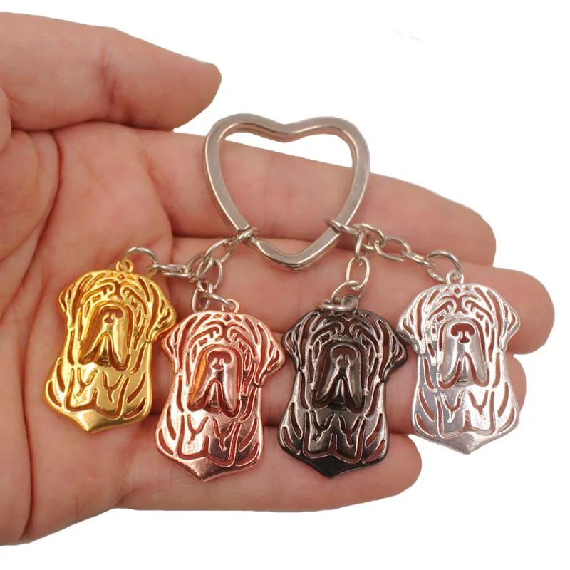 Dogue de bordeaux cão animal bonito ouro prata banhado chaveiro para saco carro mulheres homens meninas meninos amor jóias k173
