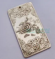 Chinese tibet Silver Bullion thanka fengshui Chinese zodiac snake statue amulet necklace pendant metal handicraft