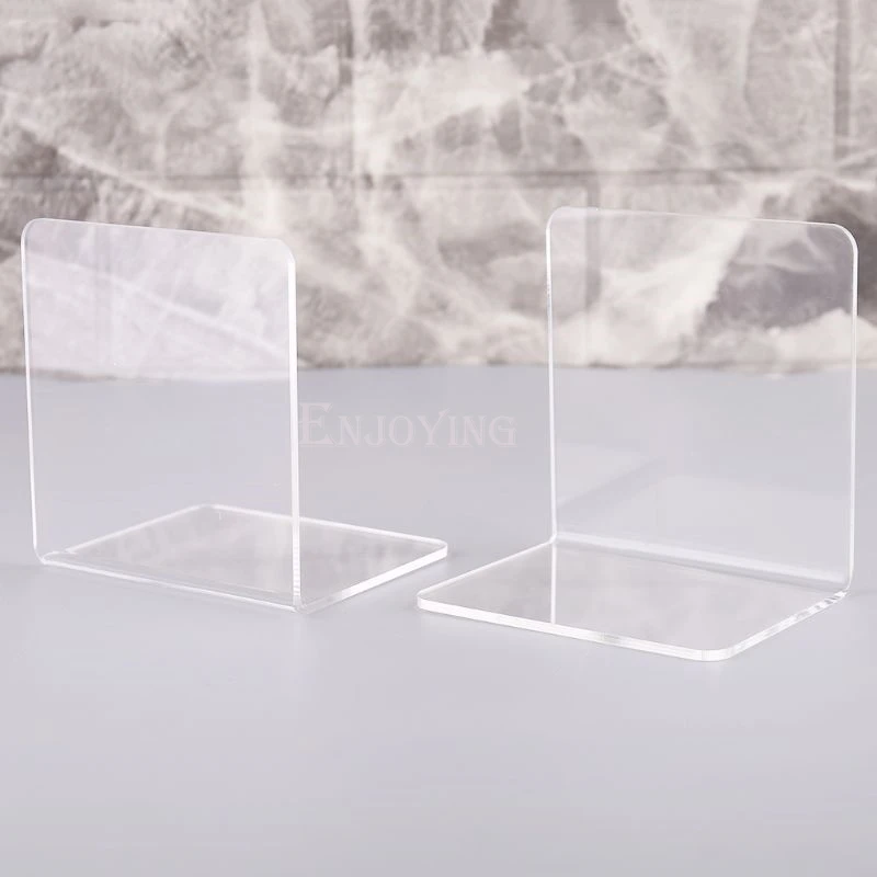 2Pcs Clear Acrylic Bookends L-shaped Desk Organizer Desktop Book Holder School Stationery Office Accessories