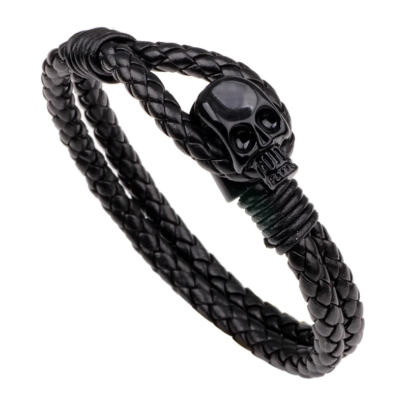 JANEYACY HOT Double Layer Skull Bracelet Leather Bracelet Men's Bracelet & Black Fashion Bracelet Women's Wristband Jewelry