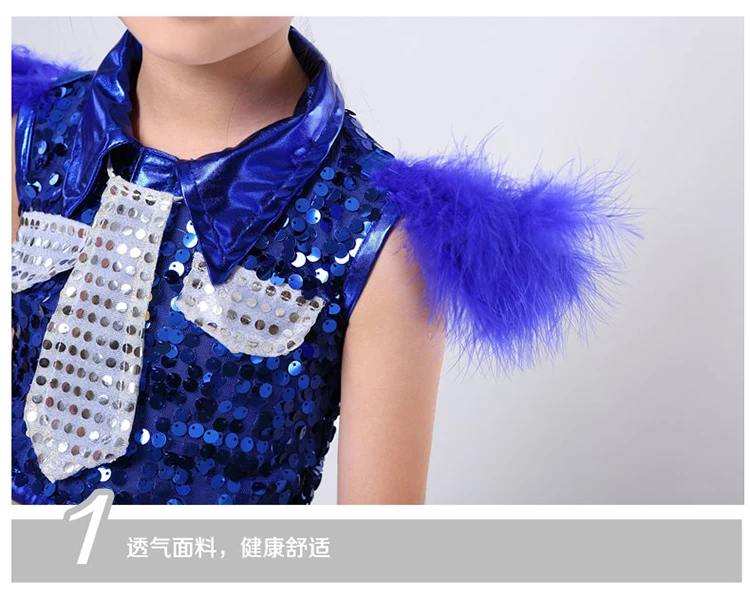 Girl Blue Dance Sequin Jazz Dance Costume Children Girls Jazz Dance Performance Shirt Skirt Hip Hop New Kid Girl Jazz Dancewear