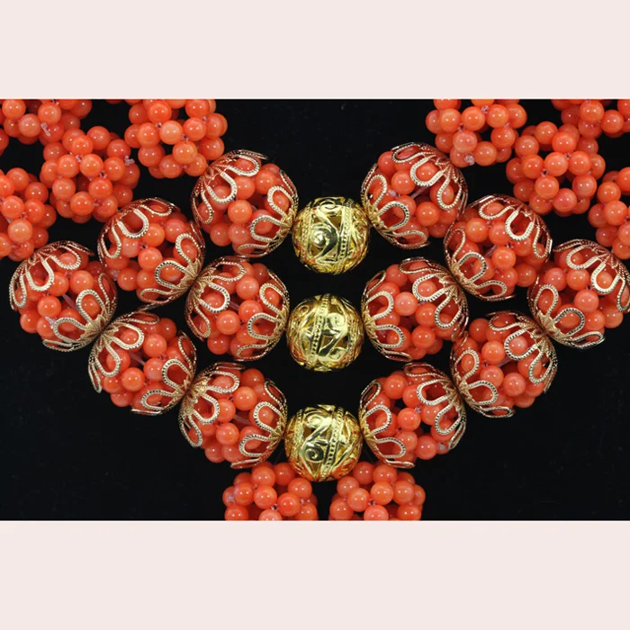 African Coral Jewelry Set Luxury 3 Layers Coral Necklace Bracelet Earrings Jewelry Set Wedding for Brides Free Shipping ABH250