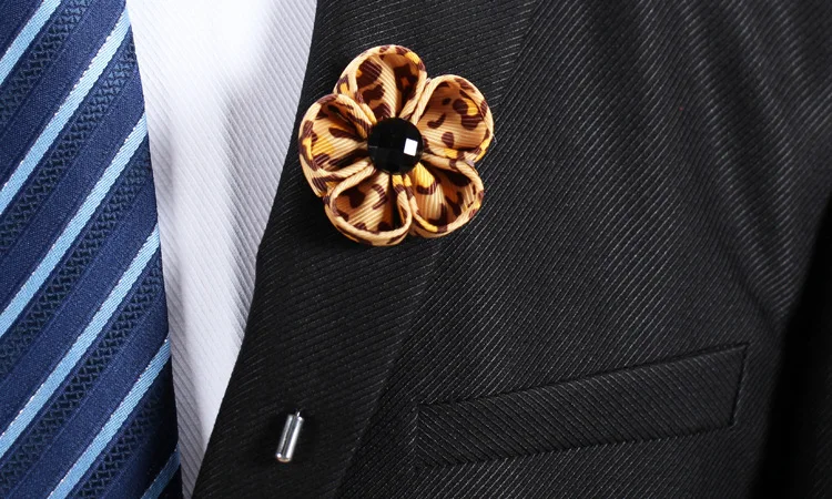 Free shipping , 20 pcs/lot , New Fashion Silk Ribbon Flower Men's Lapel Pin , Zebra Print Lapel Pins