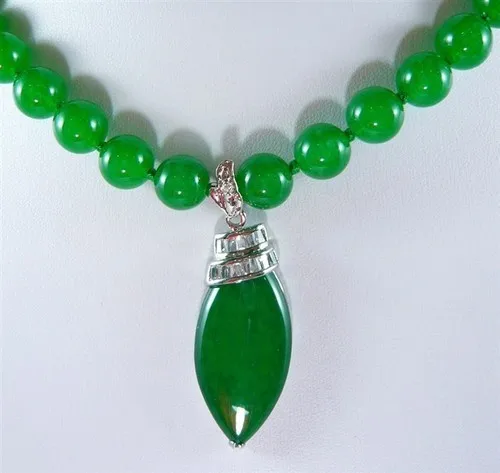 

Noblest lady's 10mm green Natural JADE necklace 17 inch