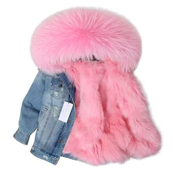 2025Maomaokong denim jacket natural fox fur lined jacket coat Women's jacket women winter coats Women's fur coat