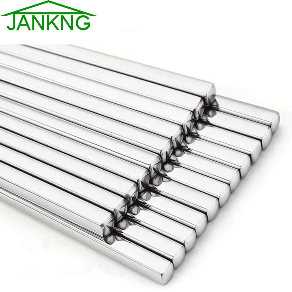 

JANKNG 5 Pair Quality Skid-resistant 304 Stainless Steel Chopsticks Square Alloy Metal Chop Stick Eco-friendly Dinnerware Set