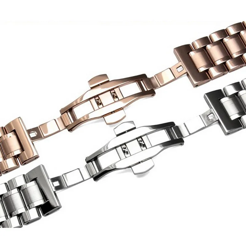 14mm 16mm 18mm 22mm 24mm Stainless Steel Watch band Strap Bracelet Watchband Wristband Butterfly clasps Rose Gold Silver