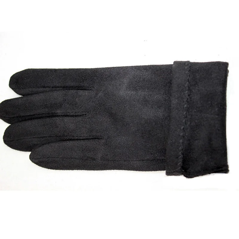 Guantes de punto de gamuza para mujer, manoplas elásticas finas para pantalla táctil, hechas a mano, color negro, primavera y otoño