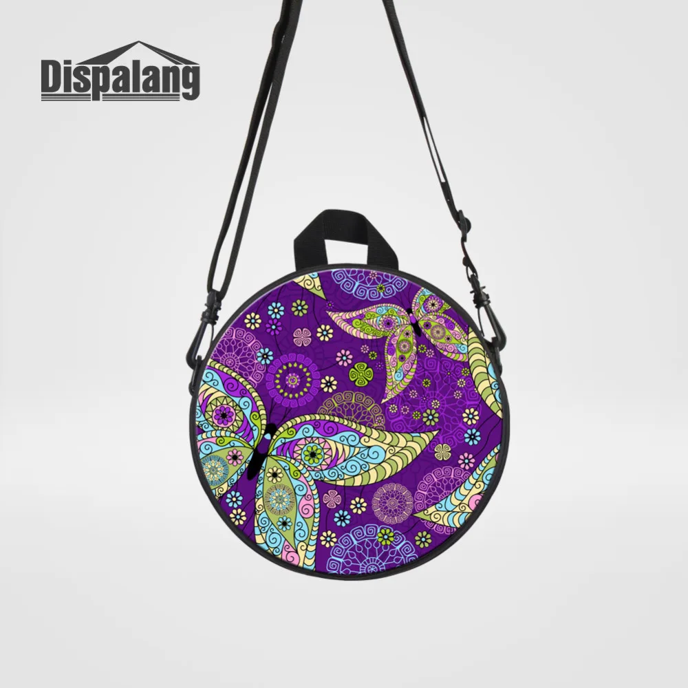 Dispalang Round Backpacks For Girls Lady Flower Pattern Butterfly Print Crossbody Bag Women Shoulder Bag Kids Mini School Bags