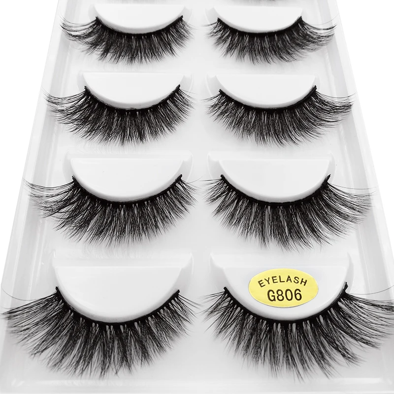 5 ペア 100% 本物の偽ミンクまつげ 3D ナチュラルつけまつげ 3d ミンクまつげソフトまつげエクステンションメイクアップキット Cilios G806