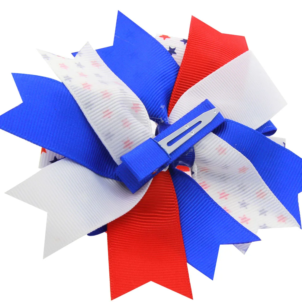 5inch July 4th design for American grosgrain bow with clip wholesale