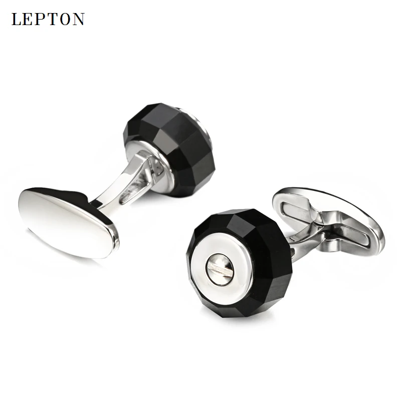 

Lepton Low-key Luxury Black Glass Cufflinks for Mens High Quality Stainless steel Cuff links Men Shirt Cuffs CuffLink Gemelos