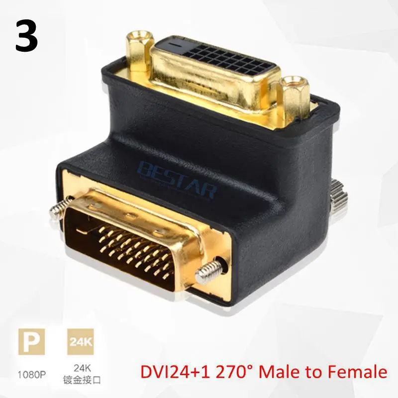 DVI 24+5 24+1 Elbow Connector, 90 270 Degree Right Angle DVI To DVI male to male female to female Video Extension Adapter