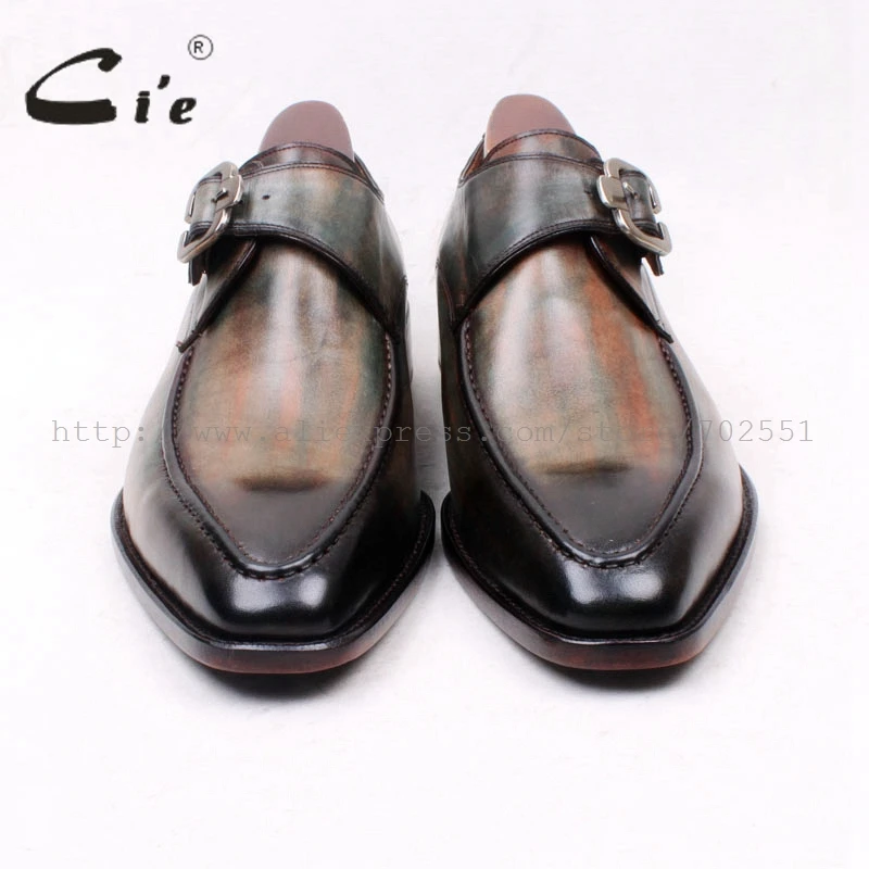 cie Square Toe Hand-Painted Handmade Single Monk Straps Pure Genuine Calf Leather Bottom Outsole Breathable Men\'s Flat ShoeMS127