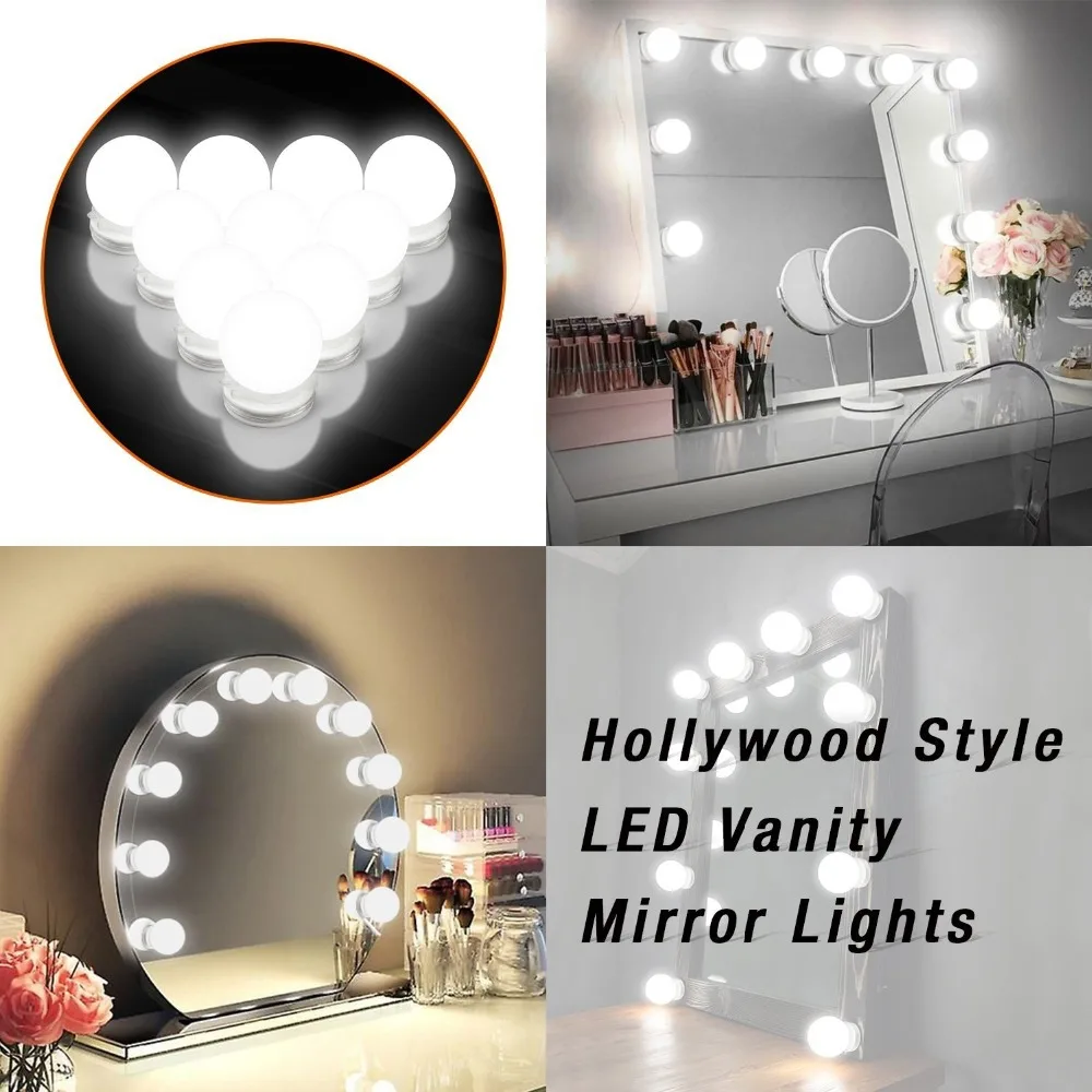 Super Brighting  Hollywood usb bathroom mirror lamp LED bulbs paste section button dimming light string 5V LED light Coldwhite