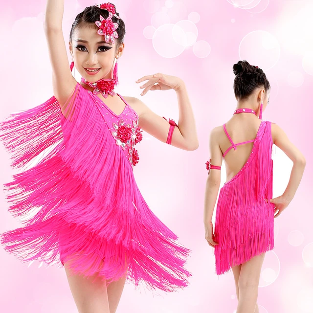 Robe de danse latine professionnelle pour enfants filles robes de danse de salle de bal pour enfants paillettes rouges frange gland de salsa AliExpress